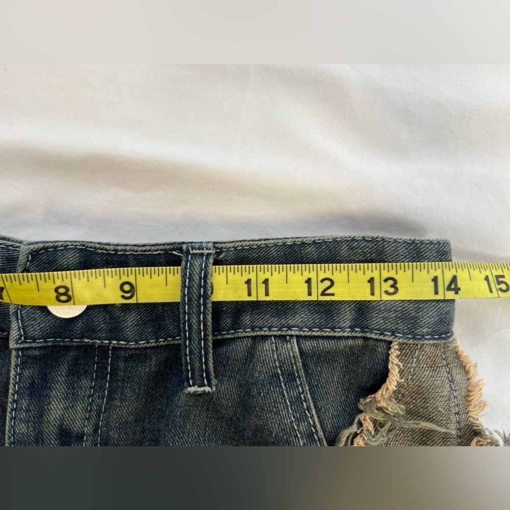 ROMWE Wide Leg Jeans Distressed Patchwork Frayed Star Denim Y2K Size 4 - Picture 6 of 12